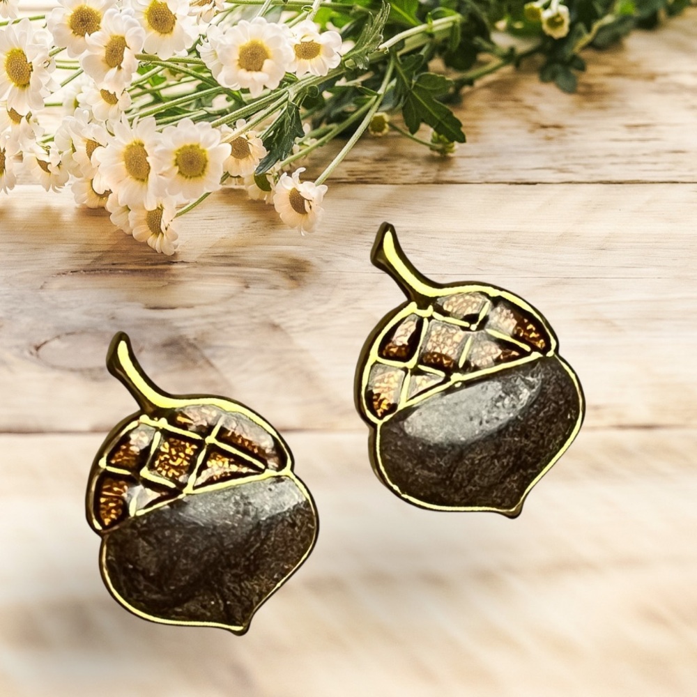 Gold and Brown Acorn Earrings